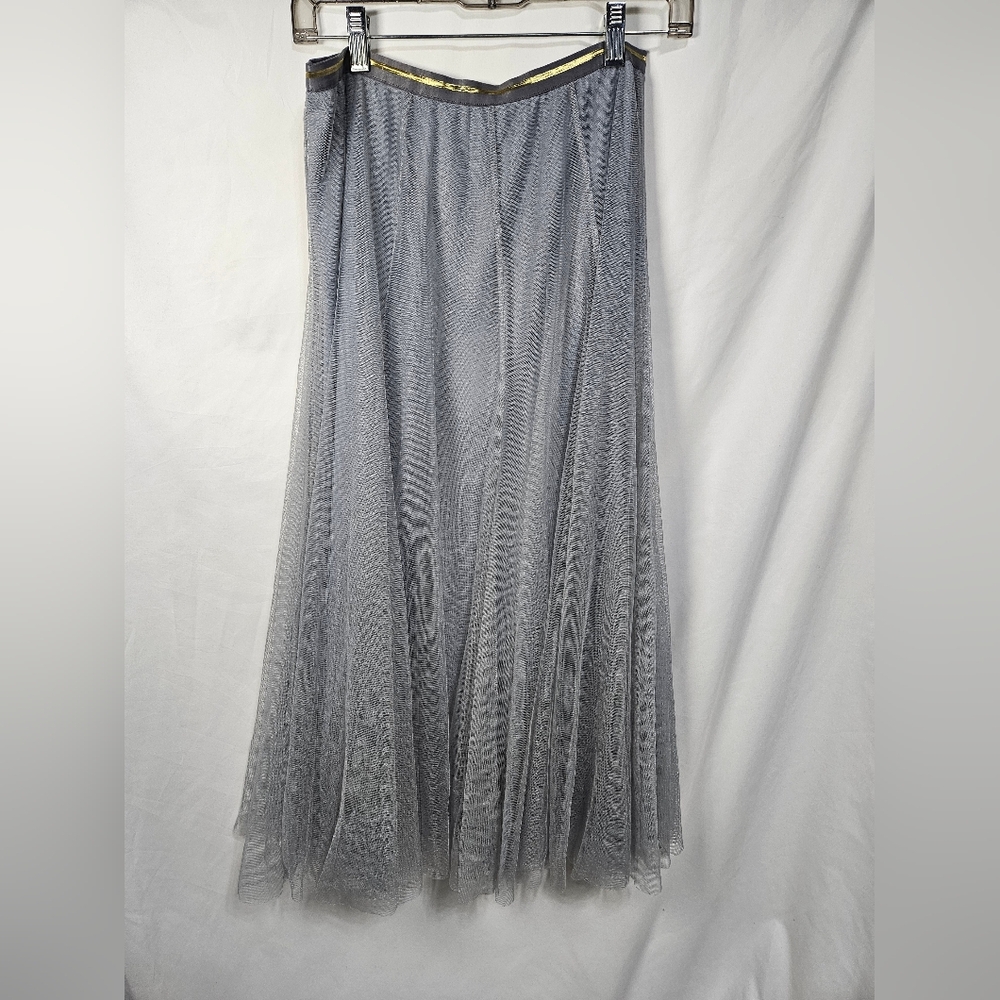 Chicwish Gray Tulle Midi Skirt Gold Waistband A Line Mesh Overlay Size L XL